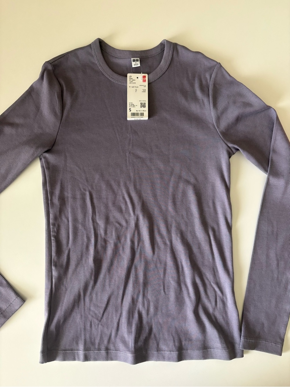 NWT Uniqlo women’s Long-Sleeve Crew Neck ribbed Shirt - smoky Lavender Small
